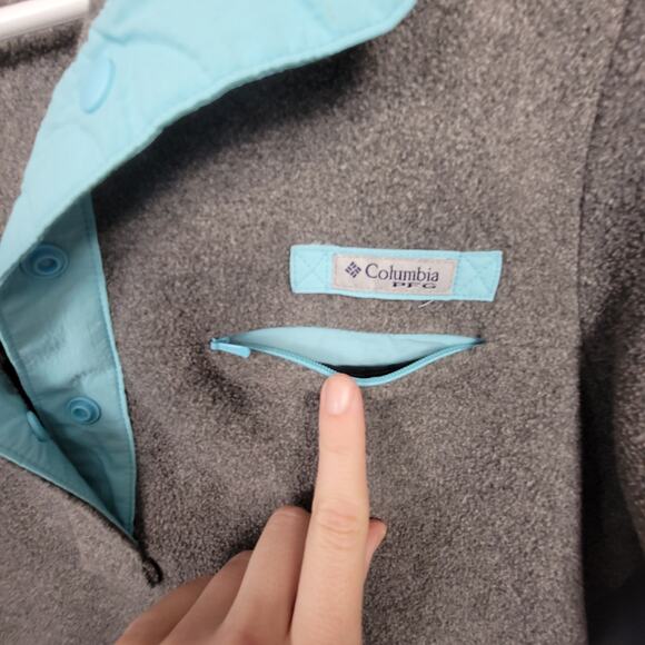Columbia Gray Fleece Snap Pullover Blue Trim Warm Soft Outdoor Layer - Picture 5 of 10